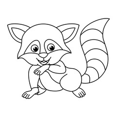 Funny raccoon cartoon characters vector illustration. For kids coloring book.
