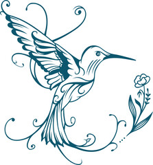 Abstract Hummingbirds Tattoo Silhouette with Floral Accent