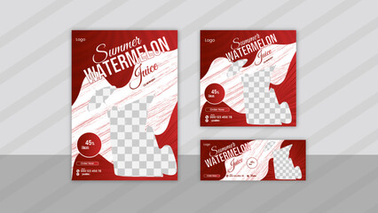 Summer watermelon flyer with social media post and Facebook cover .Vector and editable layout . 