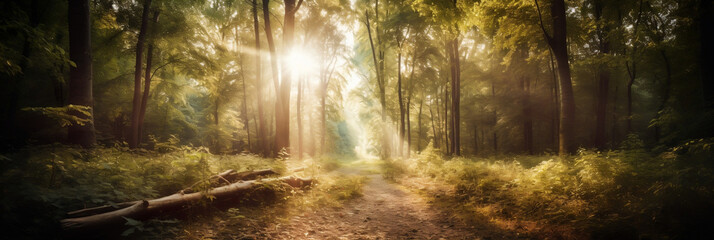 Fototapeta na wymiar sun shining in the forest, Generative AI