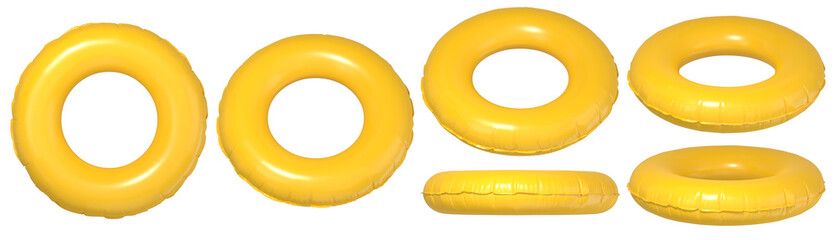 Inflatable yellow swimming ring isolated on transparent background. 3D rendered image. - obrazy, fototapety, plakaty