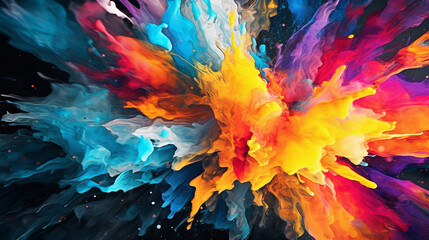 Generative AI, Colorful Kaleidoscope: A Vibrant Symphony of Paint Splatters - obrazy, fototapety, plakaty