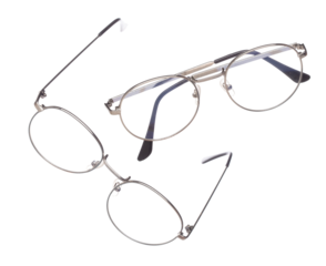 Working smart Fashion Glasses fly in air showing many angle rotated. Fashion trend glasses for confident work and beautiful wearing is good for shape of head. White background isolated