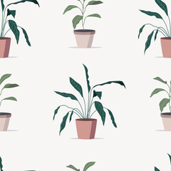 Seamless pattern with potted house plants on a white background