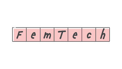 FemTechの文字と四角いフレームのタイポグラフィ - シンプルなフェムテックのイメージ素材
 - obrazy, fototapety, plakaty