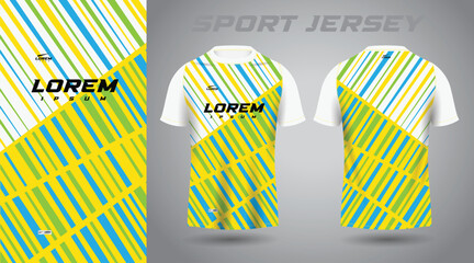 yellow green and blue color shirt soccer football sport jersey template design mockup