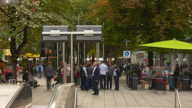 day time stuttgart city center famous pedestrian street panorama 4k timelapse germany