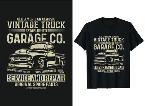 Naklejka Old American Classic vintage Truck T-Shirt Design vector Graphic, Truck Driver T-Shirts, American old Truck lover t-shirt Designs,