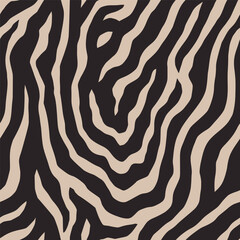 Modern Zebra Seamless Pattern in Neutral Beige and Black Colors. Abstract Animal Skin Print in Trendy Contemporary Style