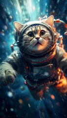 Generative AI Astronaut cat in spacesuit. Portrait of a cat in space.