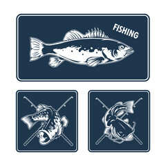 3 fishing badge design set for print