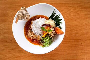  Thai Rice Noodles Soup. Asian Food top view