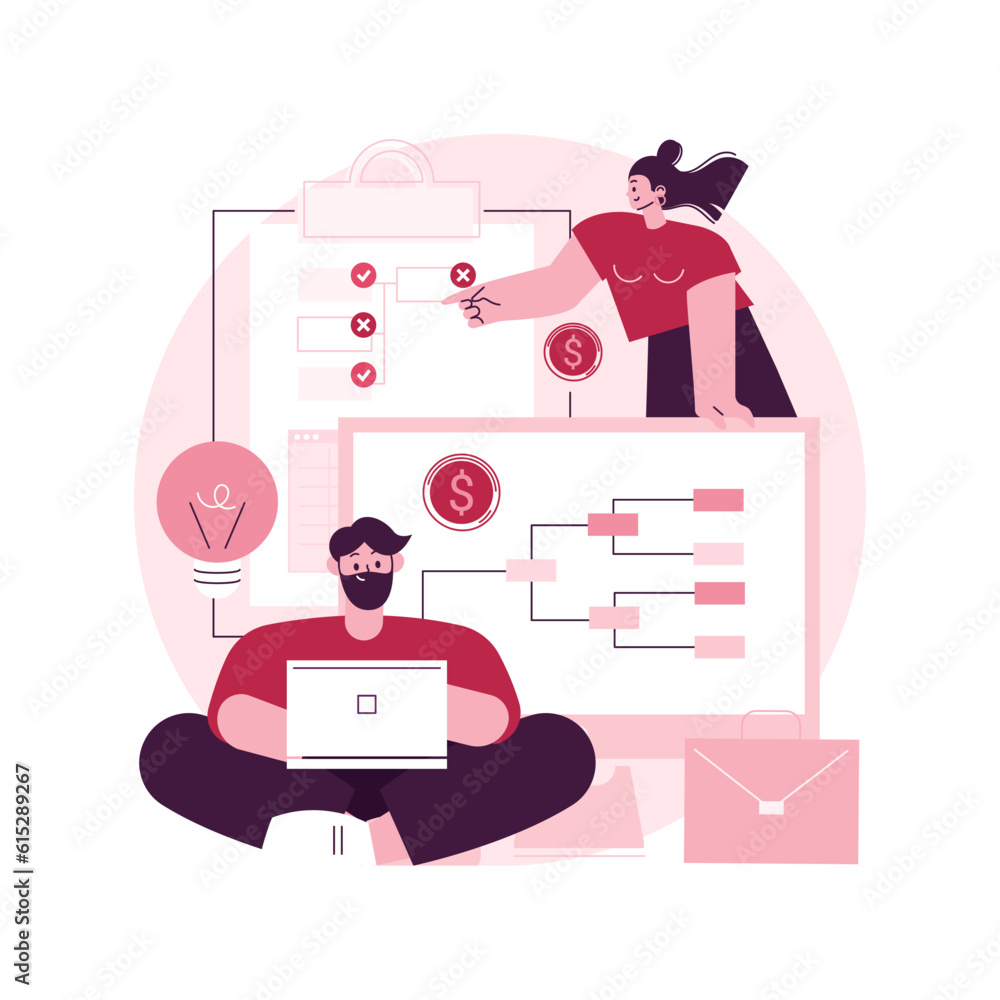 Aufkleber business process management abstract concept vector illustration. bpm visualization software, busine
