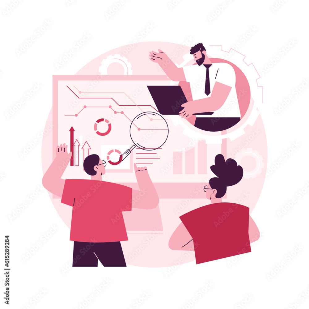 Poster analytics and data science abstract concept vector illustration. big data, machine learning control,