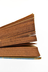 close up brown old book isolated on white background, vintage style