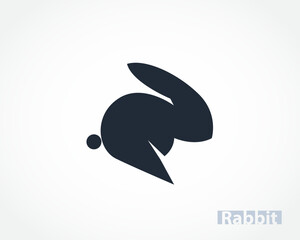 simple abstract cartoon easter bunny rabbit running jump logo design template illustration