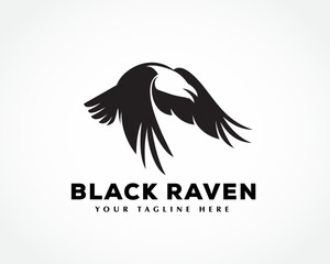 Obraz premium elegant silhouette flying raven bird logo symbol design template illustration inspiration