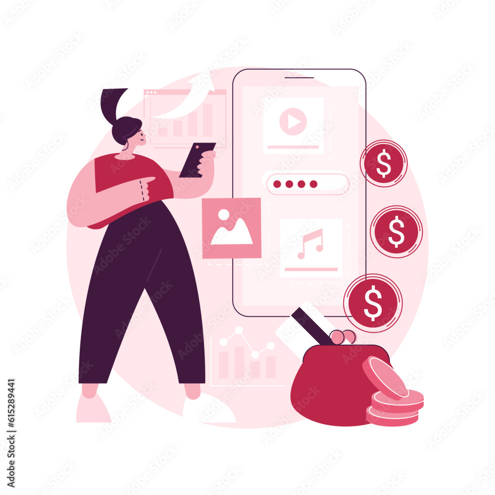 Aufkleber app monetization abstract concept vector illustration. mobile app advertisement, app download promot
