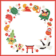 お正月のかわいいイラストフレーム　赤