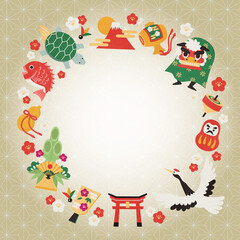 お正月のかわいいイラストフレーム　金