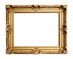 Antique carved gilded frame isolated on white background. Vintage golden rectangle frame for photo. generative AI