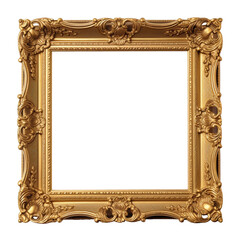Antique carved gilded frame isolated on white background. Vintage golden rectangle frame for photo. generative AI