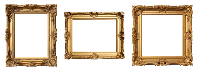 Fotobehang Antique carved gilded frame isolated on white background. Vintage golden rectangle frame for photo. generative AI © Ton Photographer4289