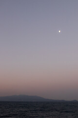 月と陸と海、朝焼け、夕焼け、空