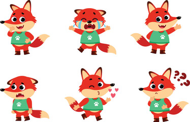Obraz premium Vector collection of mischievous foxes with various expressions and poses