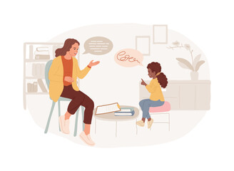 Speech therapy isolated concept vector illustration. Speech pathology therapy, improve language, development delay, speaking disability treatment, tongue exercise at home vector concept.