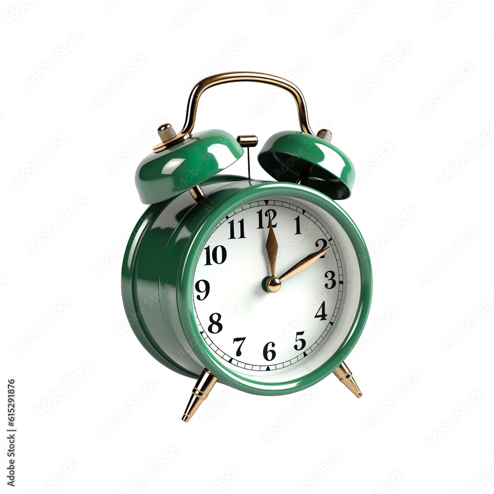 Wall mural Green alarm clock on a transparent background