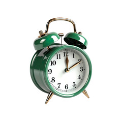 Green alarm clock on a transparent background