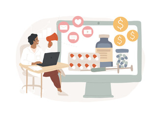 Pharmaceutical marketing isolated concept vector illustration. Pharmaceutical digital agency, medicine marketing strategy, drugs advertising, medical equipment market, promotion vector concept.