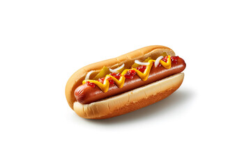 Hot dog with mustard and ketchup isolated on a white background