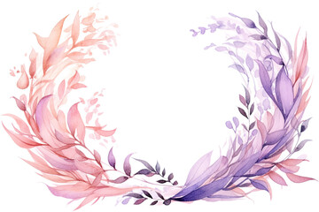Fototapeta na wymiar lavender and peach swashes, watercolor paint abstract border frame for design layout, isolated on a transparent background, generative ai