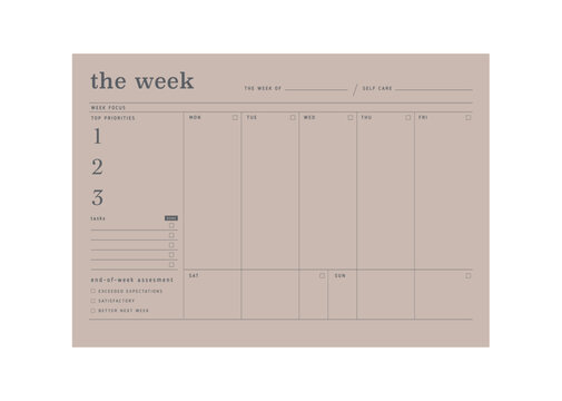 (Earth) the week planner. Minimalist planner template set. Vector illustration.	 