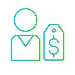 Client cost e-commerce icon with blue and green gradient outline style. expenses, poor, consumerism, shopping, counting, crisis, bill, checks. Vector Illustration