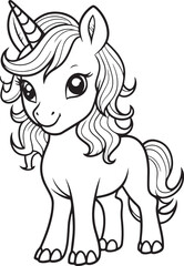 A cute baby unicorn coloring illustration for toddler