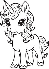 A cute baby unicorn coloring illustration for toddler