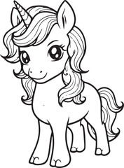 A cute baby unicorn coloring illustration for toddler