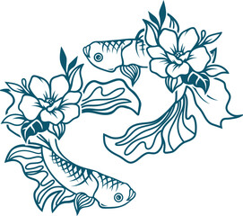 Abstract Koi Fish Tattoo Silhouette with Floral Accent