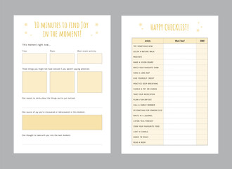Fototapeta premium 10 mins to find joy in the moment and Happy check list planner. Vector illustration.