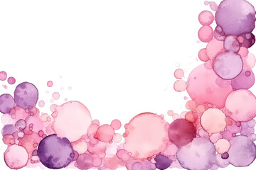 blush pink and lilac bubbles, watercolor paint abstract border frame for design layout, isolated on a transparent background, generative ai