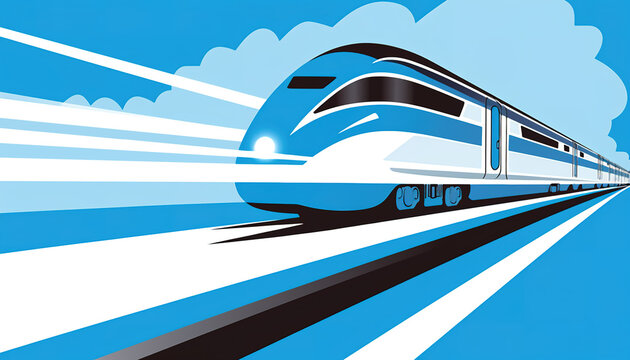 High-speed train in motion. illustration art, generative AI image.