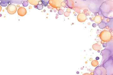 Fototapeta na wymiar lavender and peach bubbles, watercolor paint abstract border frame for design layout, isolated on a transparent background, generative ai