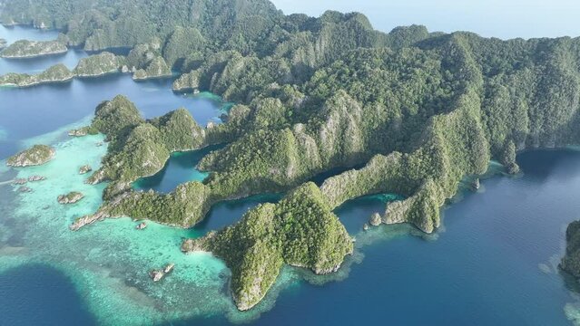 Dramatic limestone islands, eroded over millions of years, rise from Raja Ampat's idyllic seascape. This area of eastern Indonesia is known for its spectacular marine biodiversity.