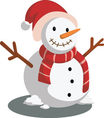 Snow man with hat santa and red scarf