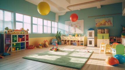 Interior of colorful playing room for kids. Generative Ai