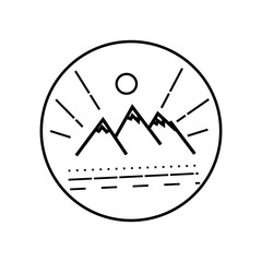 logo of camping. outdoor explorer badge. elegant typography and style. logo for combination of mountain, line, and lettering.