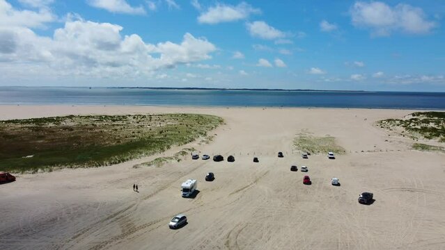 Aerial Shot of Sonderstrand Beach on Romo Island in Denmark. 4K Drone Footage
